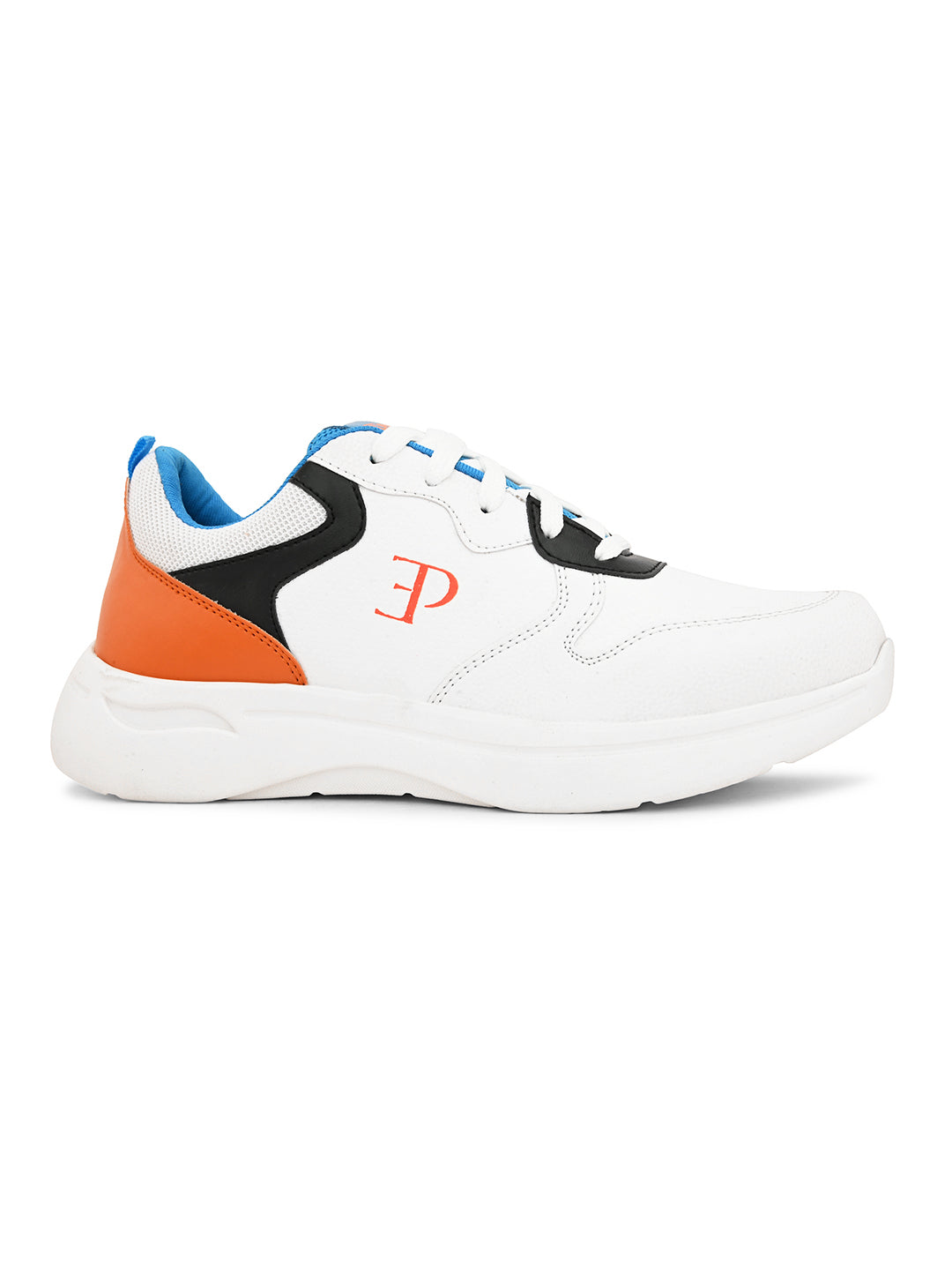 Orange, White & Black colour Men's lace-up casual shoes with white laces.