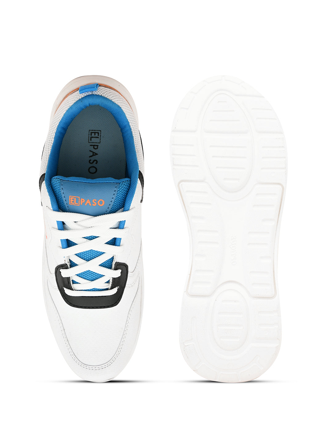 Orange, White & Black colour Men's lace-up casual shoes with white laces.