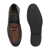 Brown Textured Block Heel Slip-On Loafer Shoes