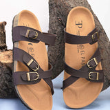 Brown Men's casual heel buckle strap sandal