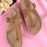 Brown Women's casual flat heel slip-on sandal