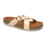 Beige Women's casual flat heel metallic strap sandal