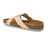 Beige Women's casual flat heel buckle metallic strap sandal