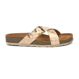 Beige Women's casual flat heel metallic strap sandal