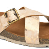 Beige Women's casual flat heel metallic strap sandal