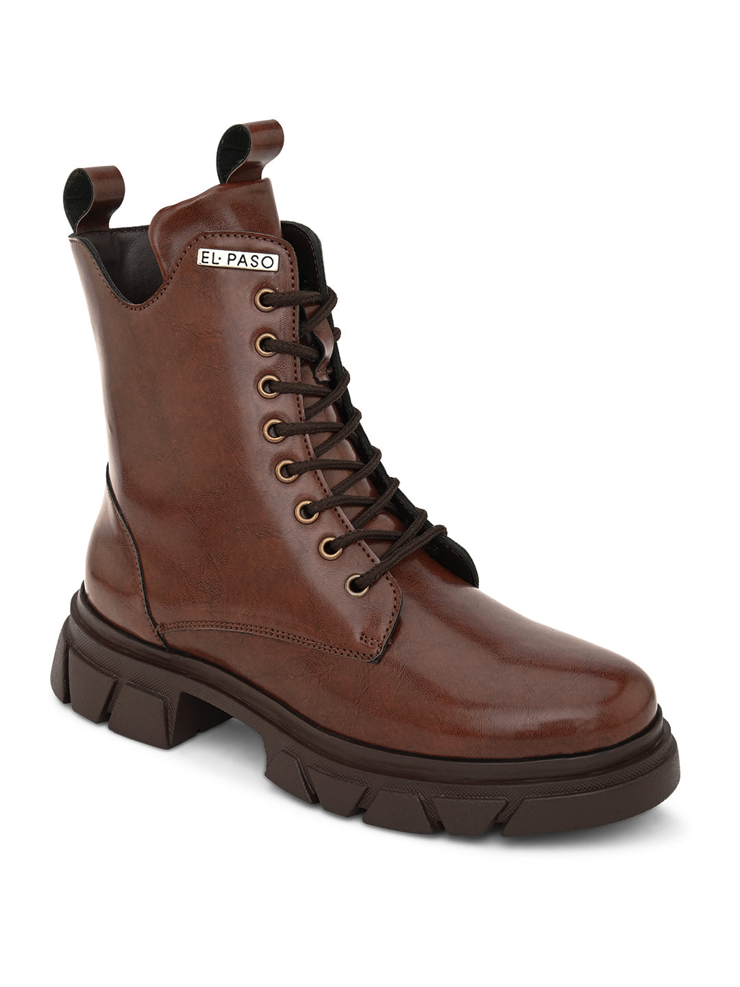 Brown Leather Lace-Up Boots For Women