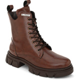 Brown Leather Lace-Up Boots For Women