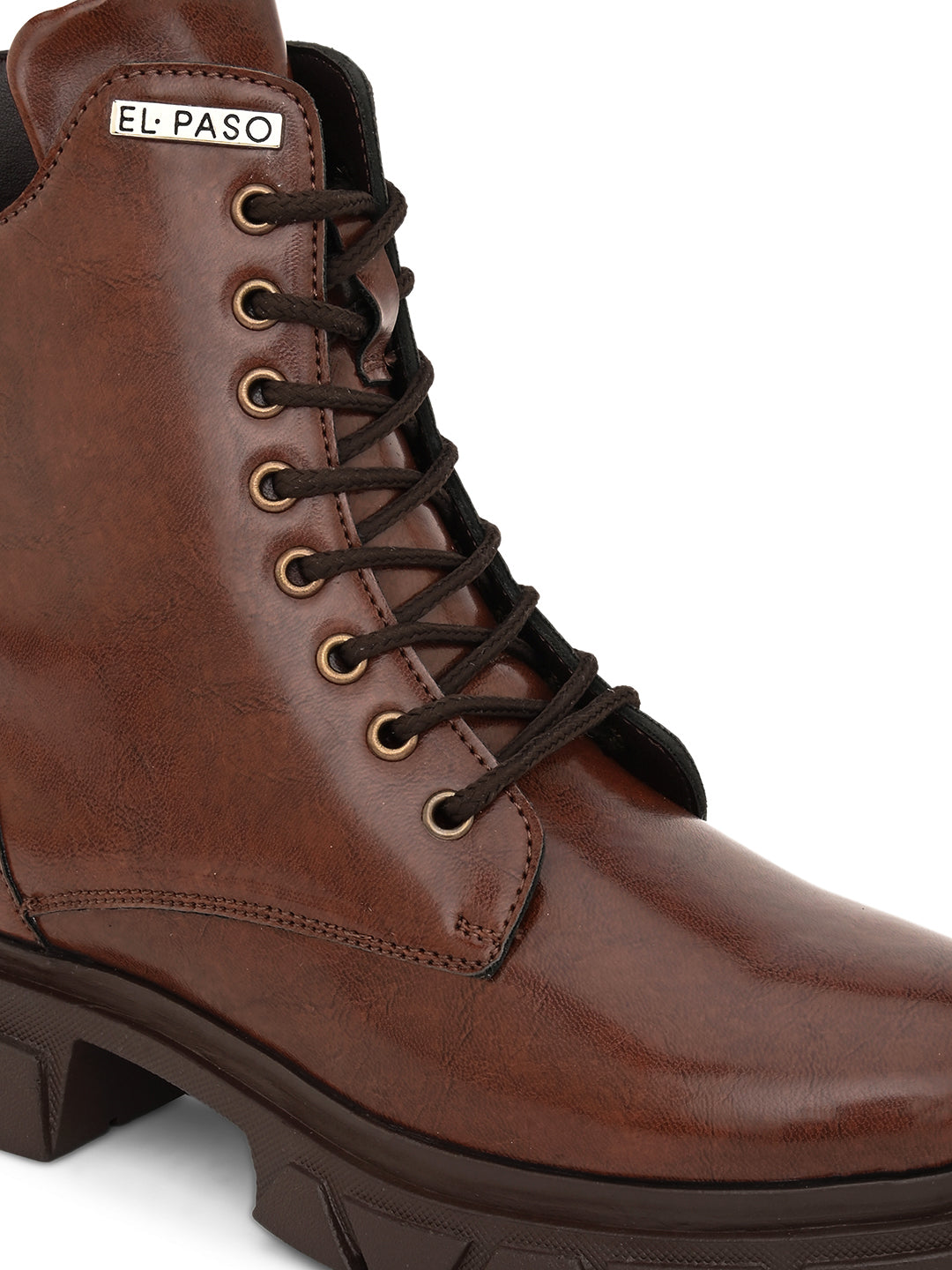 Brown Leather Lace-Up Boots For Women