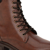 Brown Leather Lace-Up Boots For Women