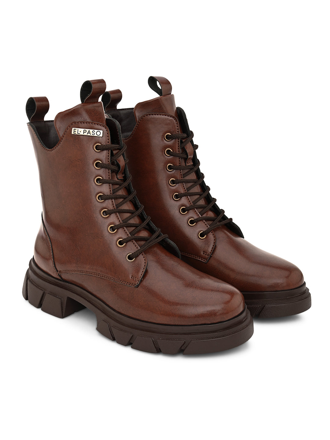 Brown Leather Lace-Up Boots For Women