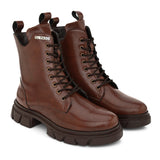 Brown Leather Lace-Up Boots For Women