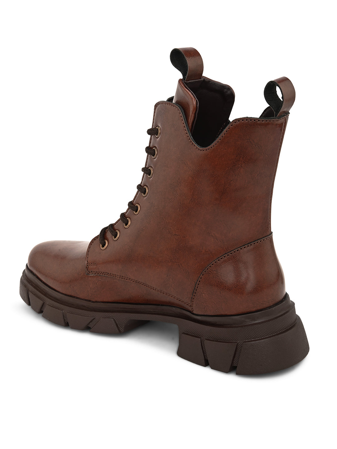 Brown Leather Lace-Up Boots For Women