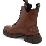 Brown Leather Lace-Up Boots For Women