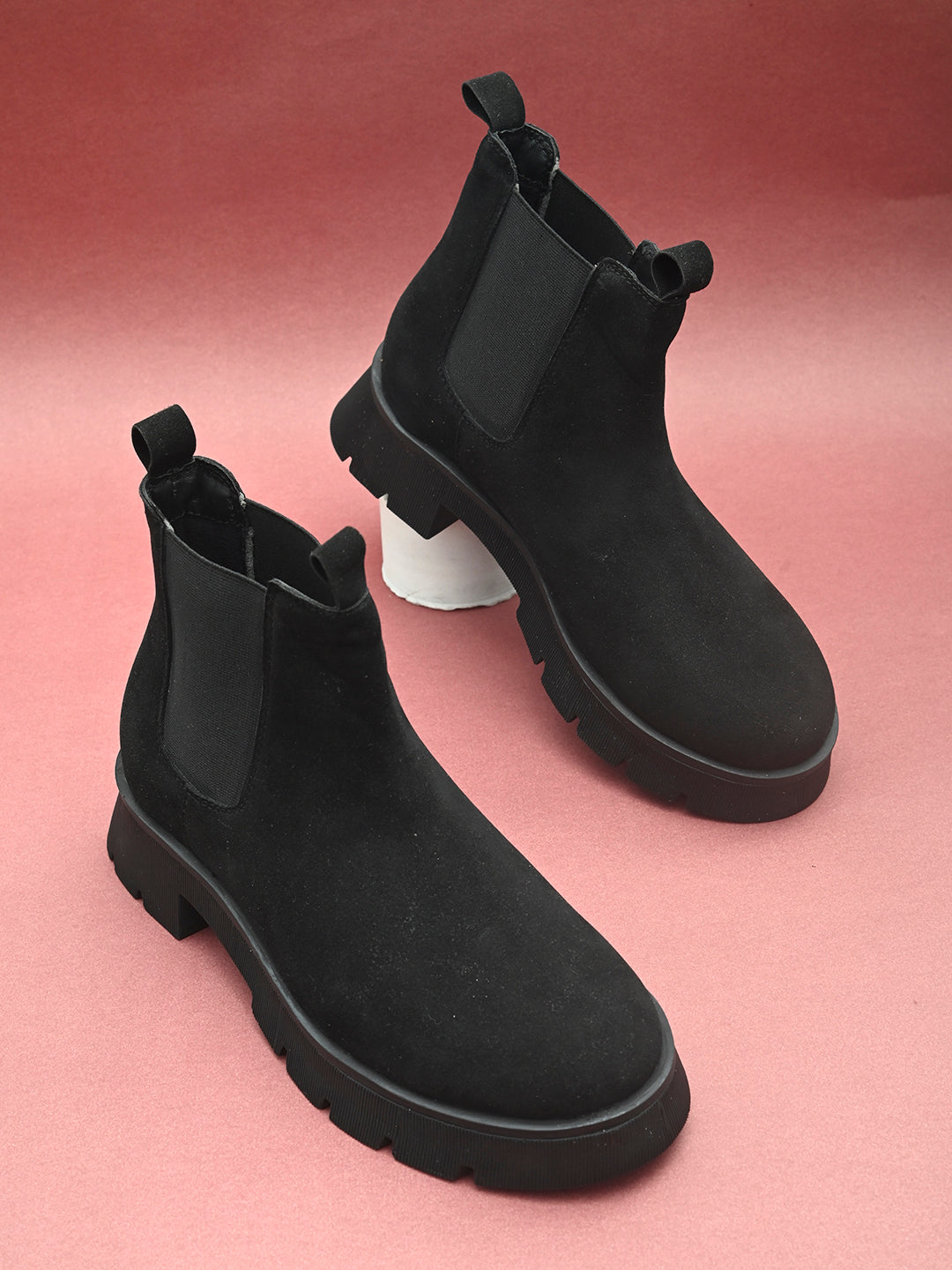 Black Chelsea Slip-On Boots For Women