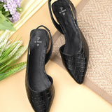 Black Textured Block Heel For Women
