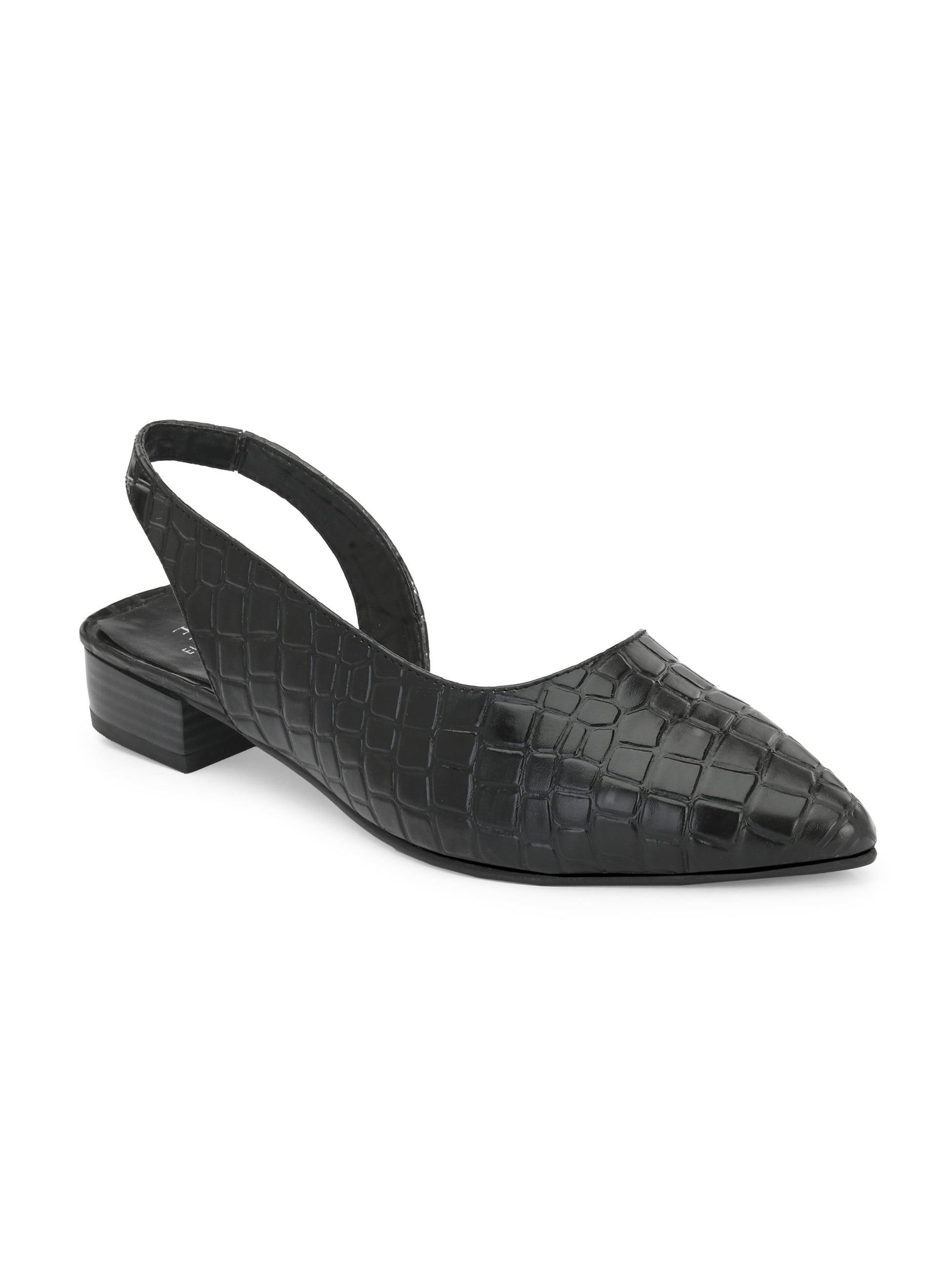 Black Textured Block Heel For Women