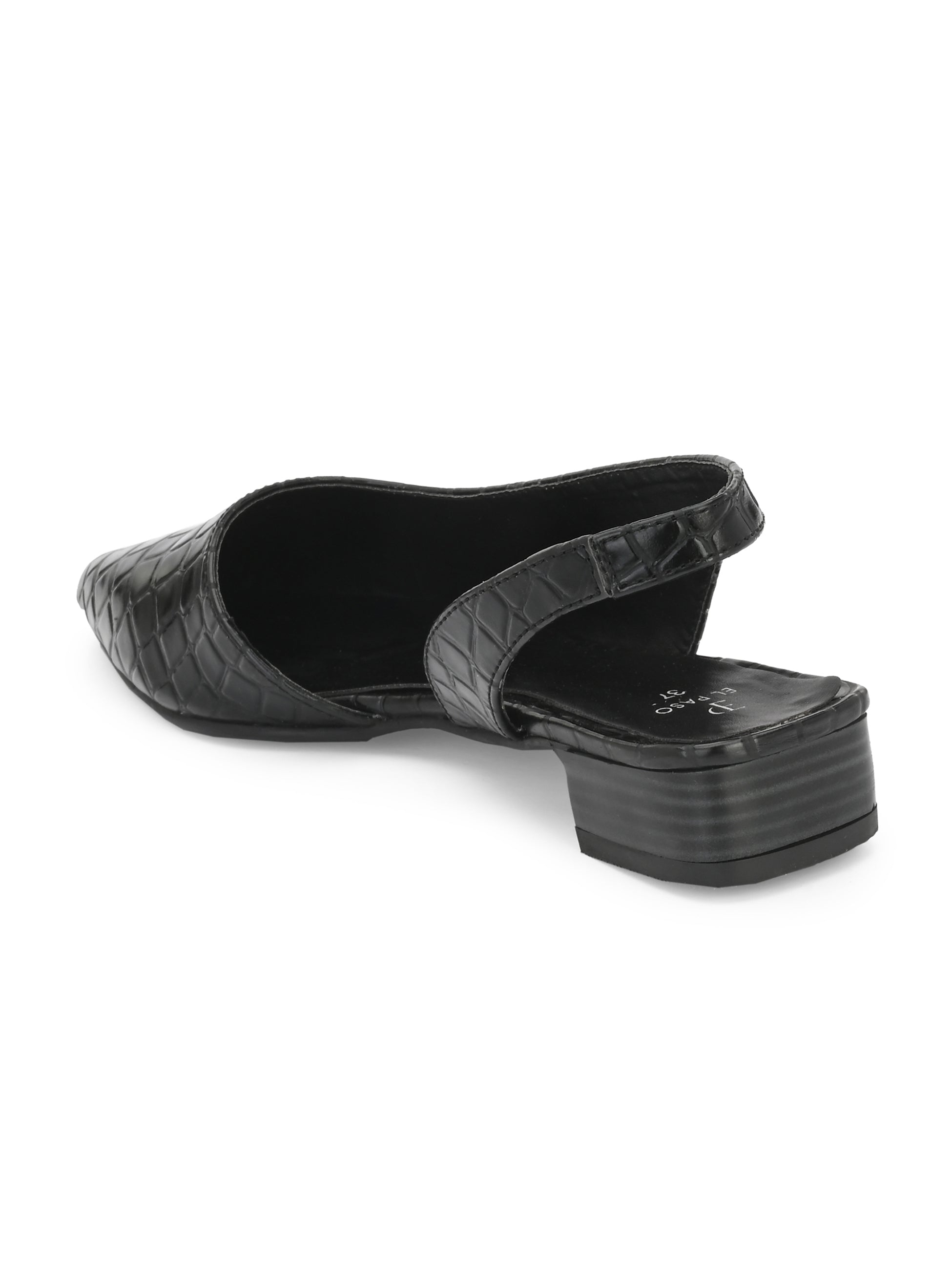 Black Textured Block Heel For Women