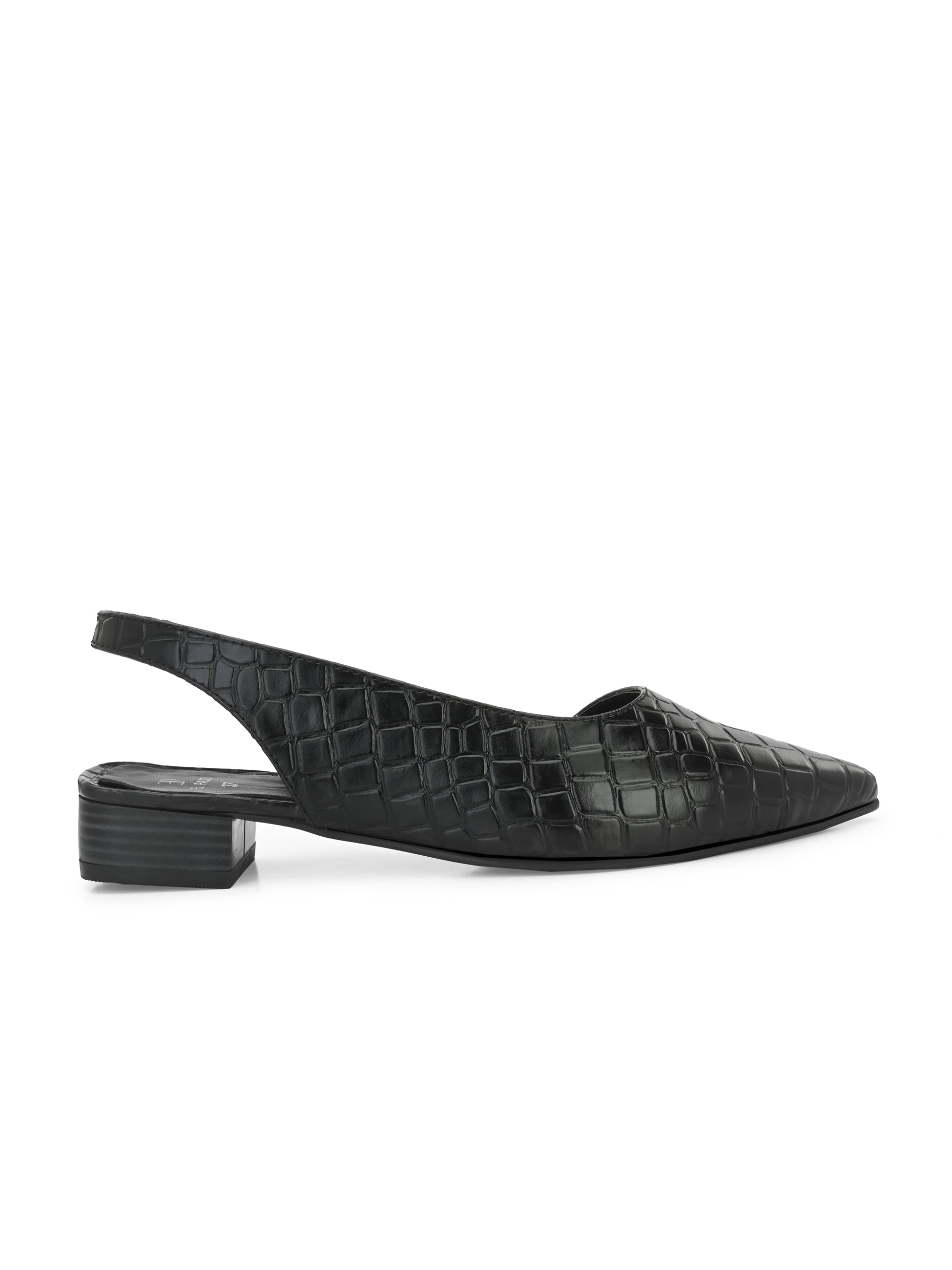 Black Textured Block Heel For Women