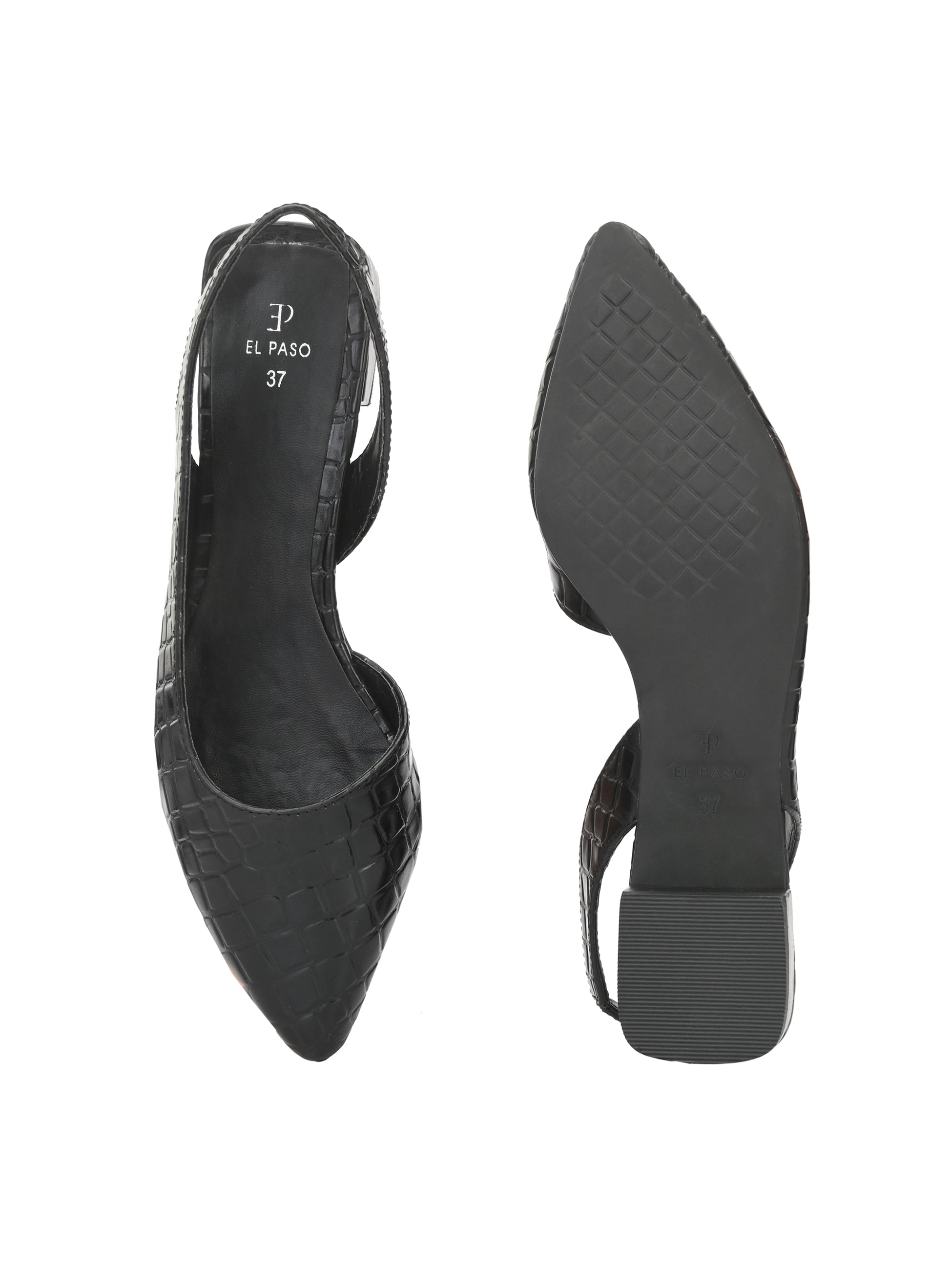 Black Textured Block Heel For Women
