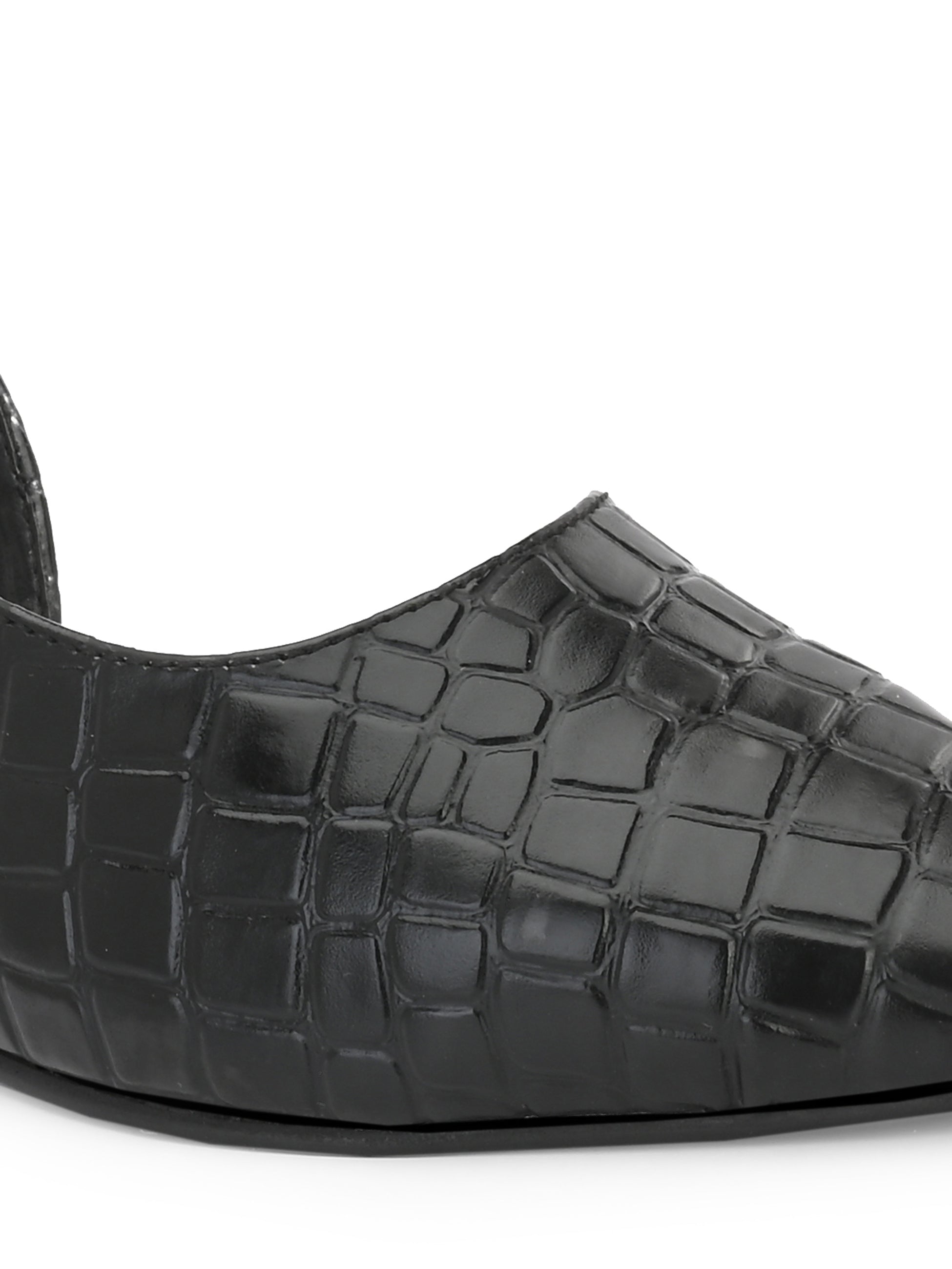Black Textured Block Heel For Women