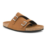 Men's casual Tan sandals with slip-on style and buckle strap