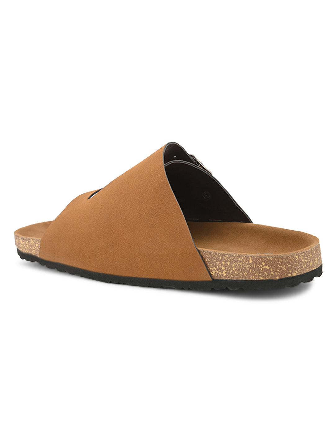 Men's casual Tan sandals with slip-on style and buckle strap
