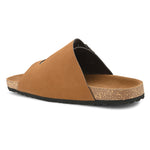 Men's casual Tan sandals with slip-on style and buckle strap