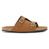 Men's casual Tan sandals with slip-on style and buckle strap