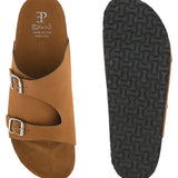 Men's casual Tan sandals with slip-on style and buckle strap