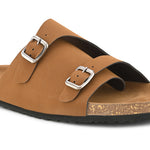 Men's casual Tan sandals with slip-on style and buckle strap