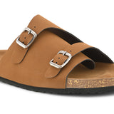 Men's casual Tan sandals with slip-on style and buckle strap