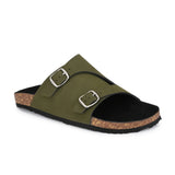Men's casual Olive sandals with slip-on style and buckle strap