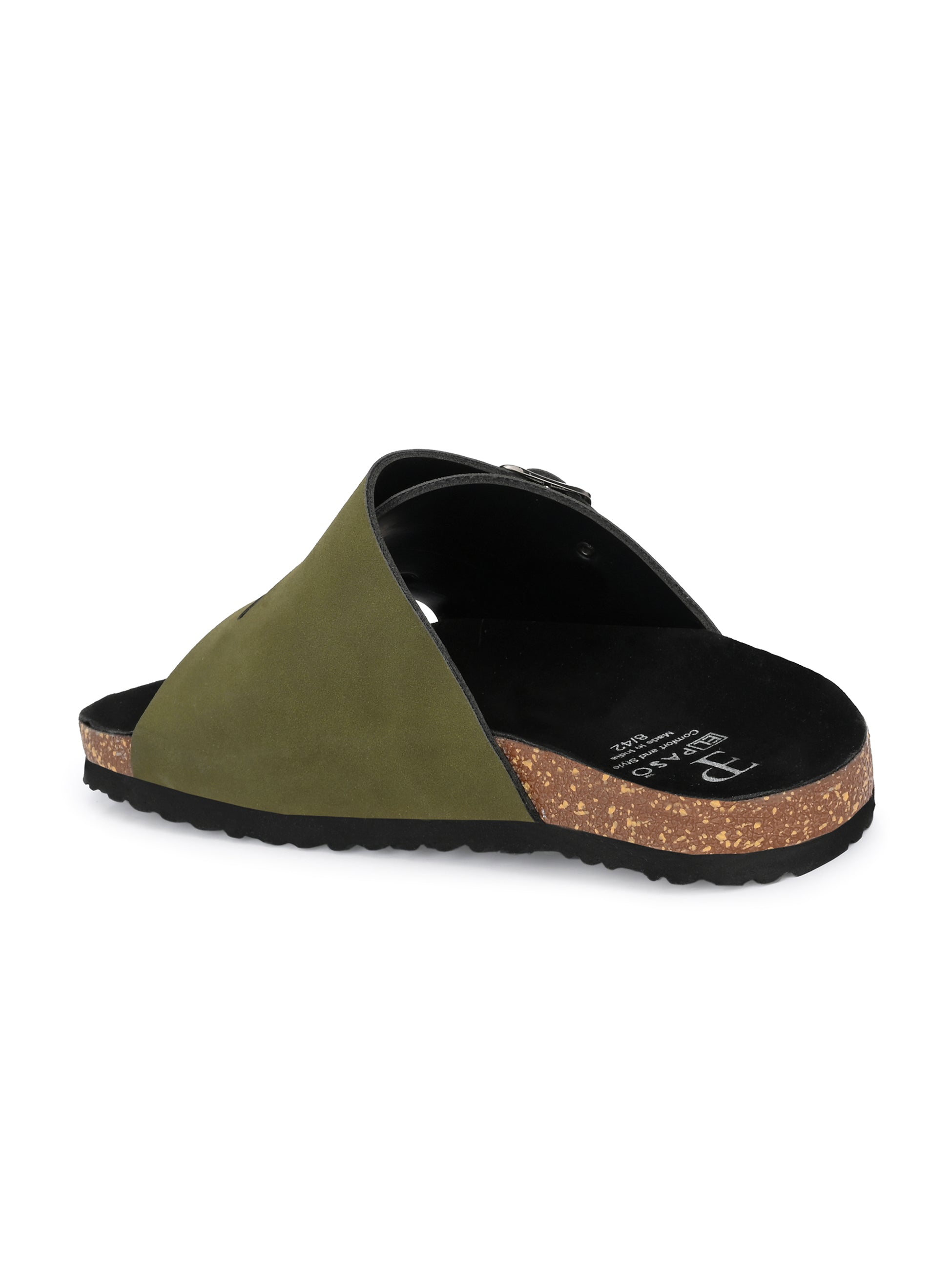 Men's casual Olive sandals with slip-on style and buckle strap