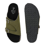Men's casual Olive sandals with slip-on style and buckle strap