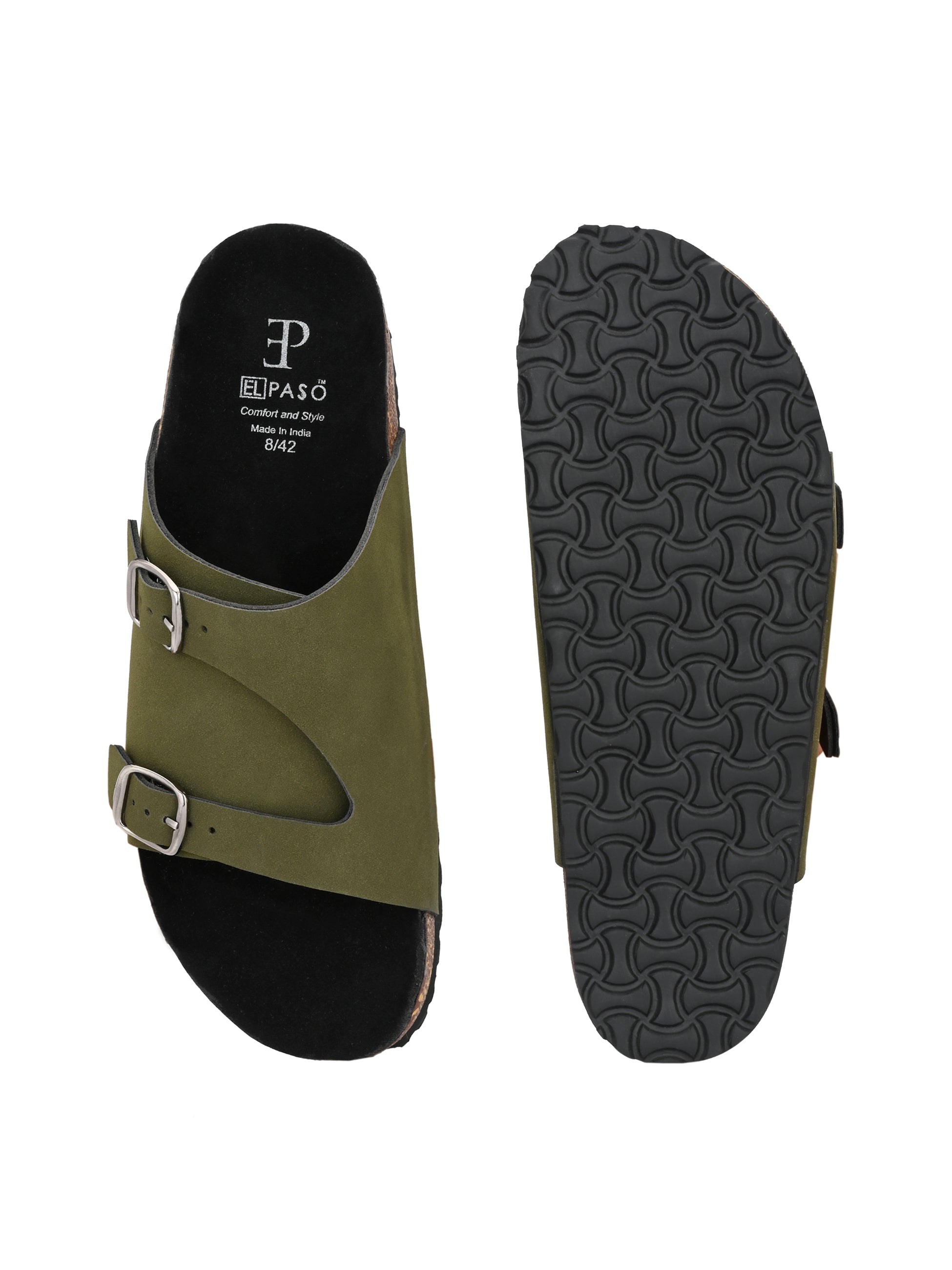 Men's casual Olive sandals with slip-on style and buckle strap
