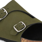 Men's casual Olive sandals with slip-on style and buckle strap