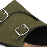 Men's casual Olive sandals with slip-on style and buckle strap