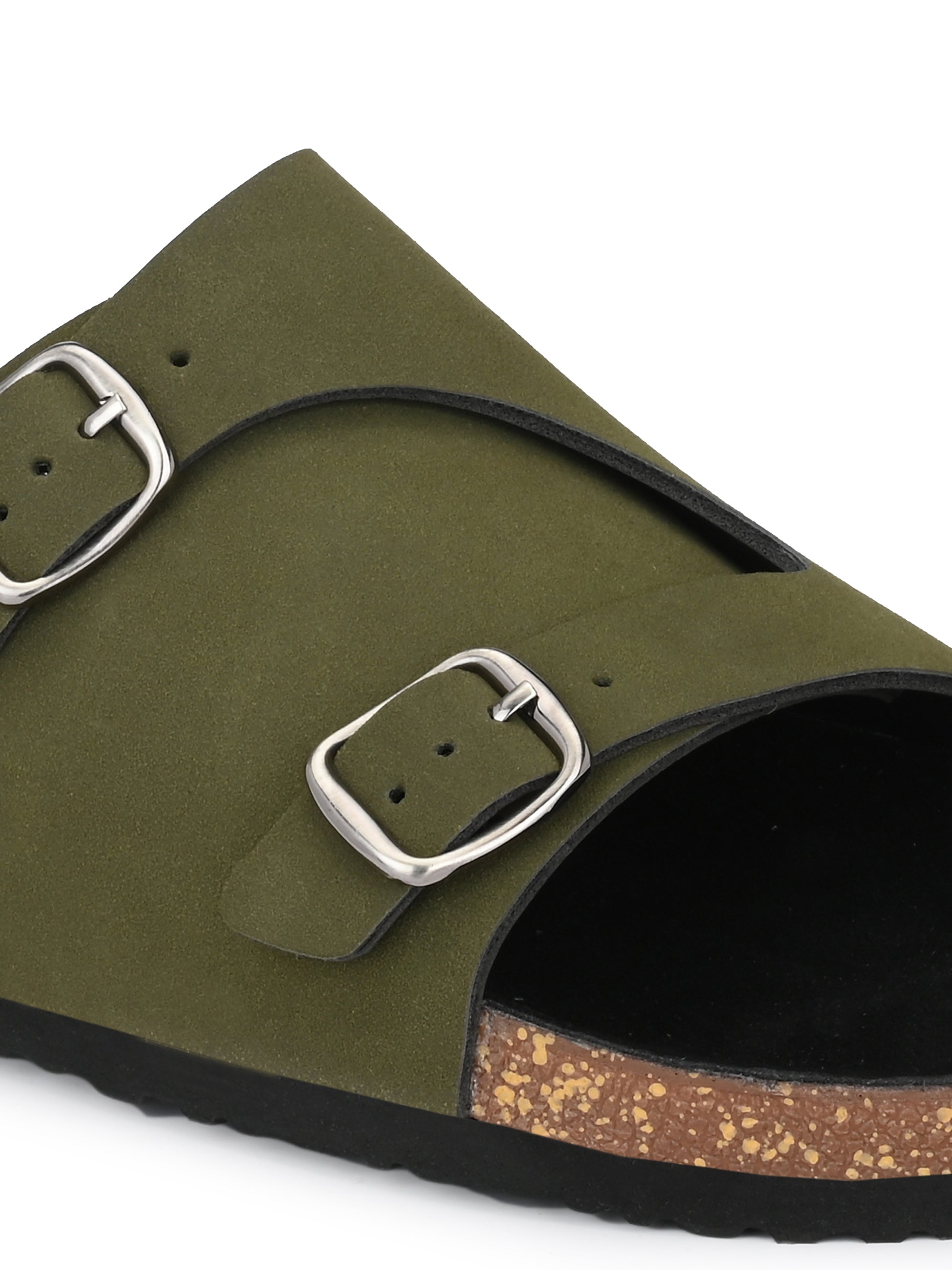 Men's casual Olive sandals with slip-on style and buckle strap