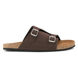 Men's casual Brown sandals with slip-on style and buckle strap
