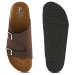 Men's casual Brown sandals with slip-on style and buckle strap