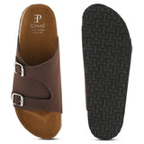 Men's casual Brown sandals with slip-on style and buckle strap