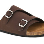 Men's casual Brown sandals with slip-on style and buckle strap