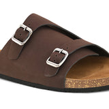 Men's casual Brown sandals with slip-on style and buckle strap