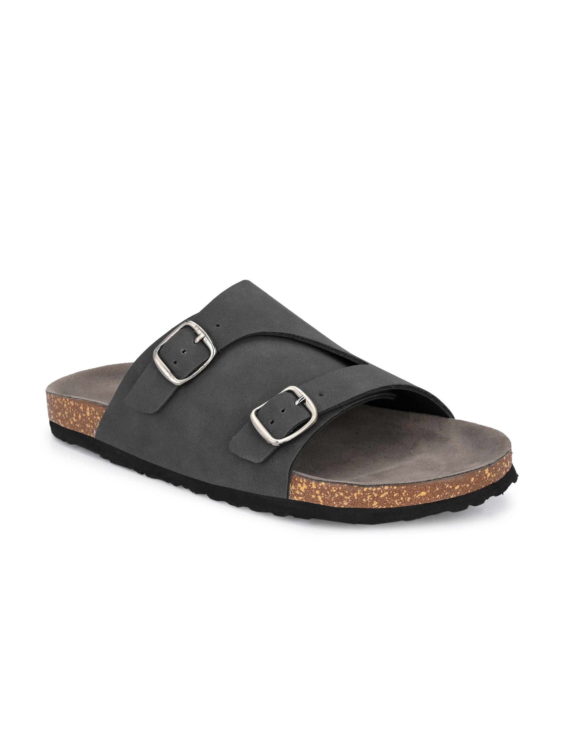 Men's casual Black sandals with slip-on style and buckle strap