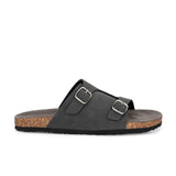 Men's casual Black sandals with slip-on style and buckle strap