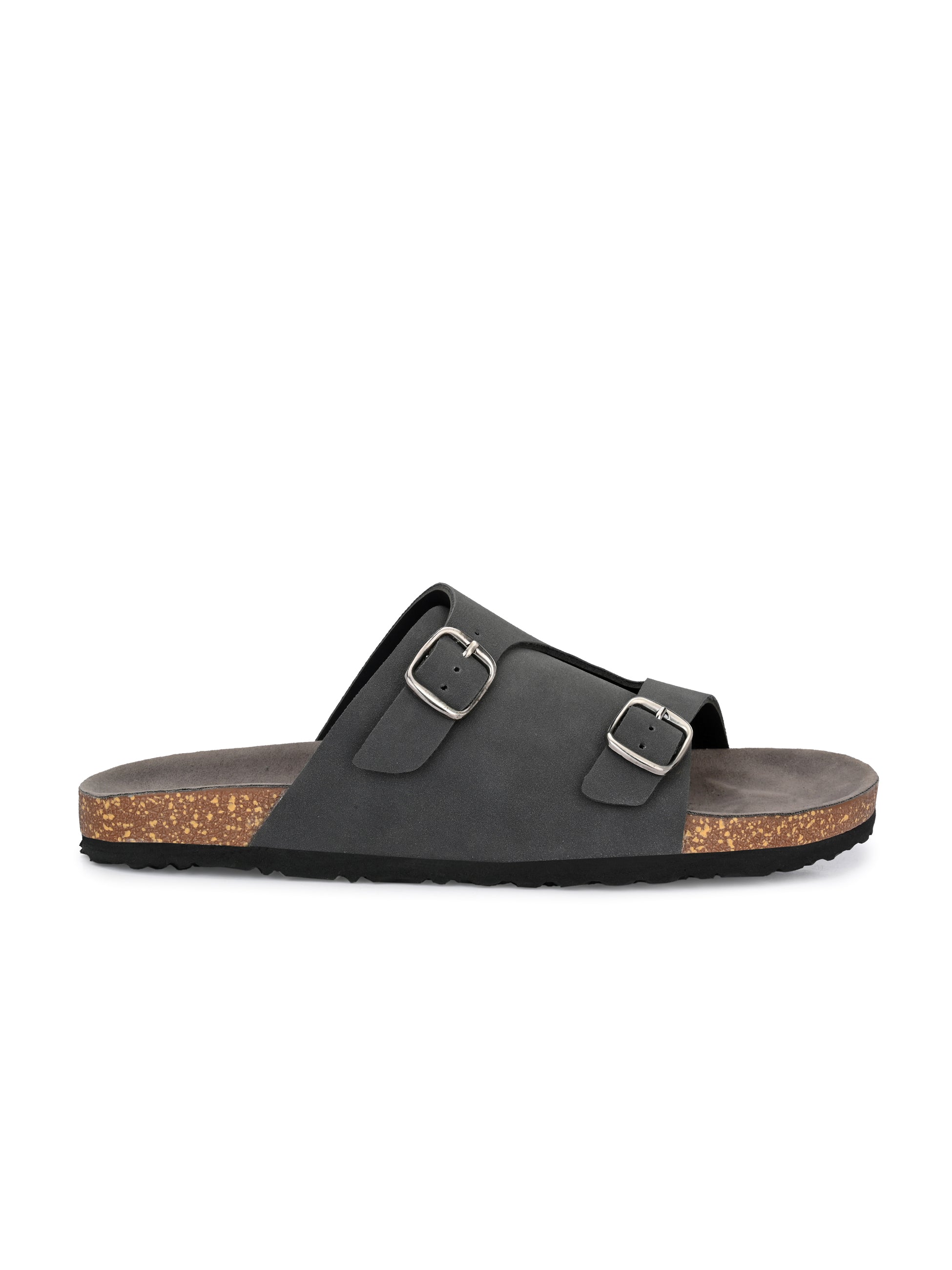 Men's casual Black sandals with slip-on style and buckle strap