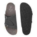Men's casual Black sandals with slip-on style and buckle strap