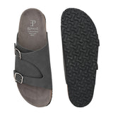 Men's casual Black sandals with slip-on style and buckle strap