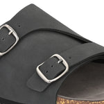 Men's casual Black sandals with slip-on style and buckle strap
