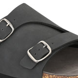 Men's casual Black sandals with slip-on style and buckle strap